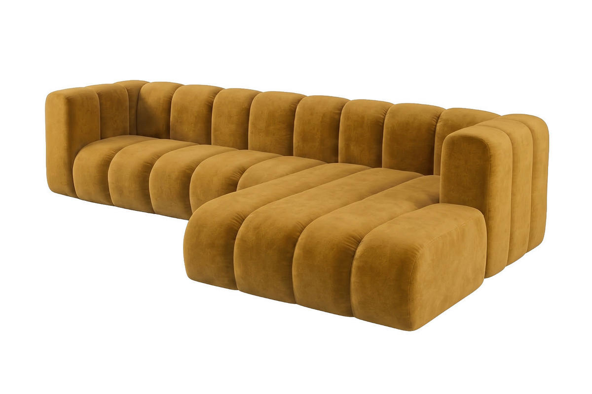 ECKSOFA Modulares In L-Form, Velvet-Stoff Riviera, Senffarbe, Rechts, GRAND 287 cm - Gelb, Holz (287/179cm) - Kaiser Möbel