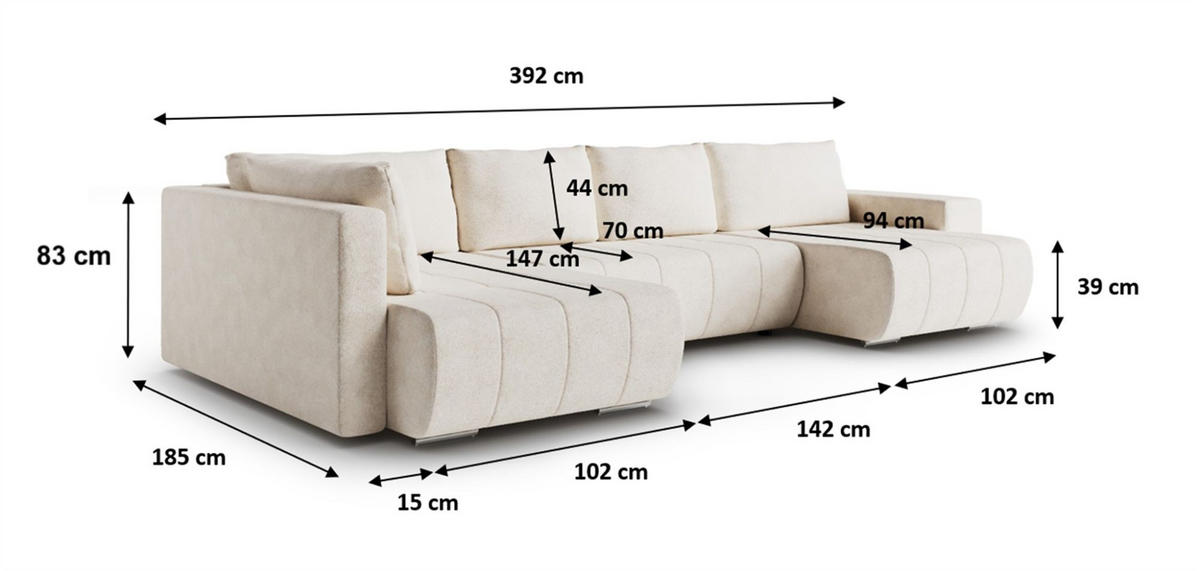 WOHNLANDSCHAFT Armanda - Dunkelgrau, Holzwerkstoff/Textil (392/83/185cm) - Fun Möbel