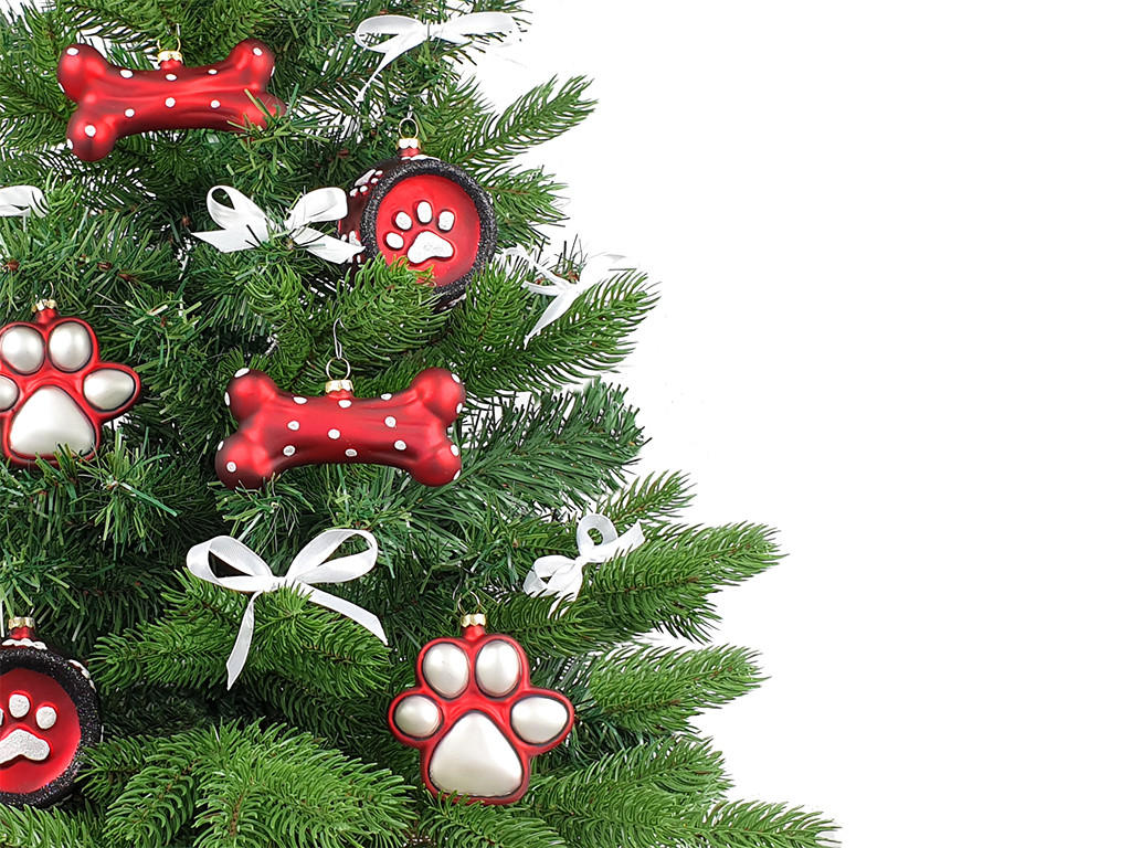 WEIHNACHTSBAUM künstlicher 60 cm mit LED-Beleuchtung, HUNDEFREUDE, mit 14 Weihnachtsbaumschmuck, Pflanztopf mit Jutesack - Rot/Silberfarben, Kunststoff/Stein (40/60cm) - LAALU