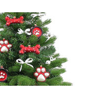 WEIHNACHTSBAUM künstlicher 60 cm mit LED-Beleuchtung, HUNDEFREUDE, mit 14 Weihnachtsbaumschmuck, Pflanztopf mit Jutesack - Rot/Silberfarben, Kunststoff/Stein (40/60cm) - LAALU