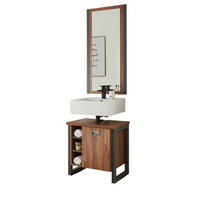 BADMÖBEL-SET 2-teilig Eiche Stirling, Matera grau, Badkombination Waschbeckenunterschrank, Spiegel 61 x 205 cm - Eichefarben/Grau, Holzwerkstoff (61/205/40cm)