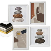 WANDBILDER 4er-Set - 50x50 cm & 40x60 cm Weißer Rahmen - Abstrakte Boho-Formen - Weiß, Kunststoff (50/50cm) - ArtPrintCave