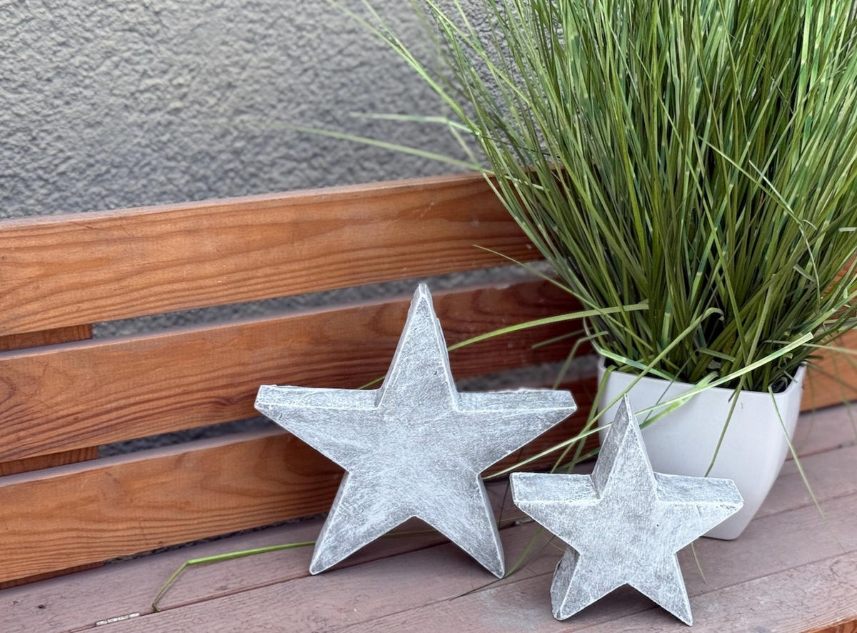 STEINSTERNE Set, 2 Stück, Grau, Wetterbeständig, Handgefertigt - Grau, Stein (20/4/20cm) - stoneandstyle