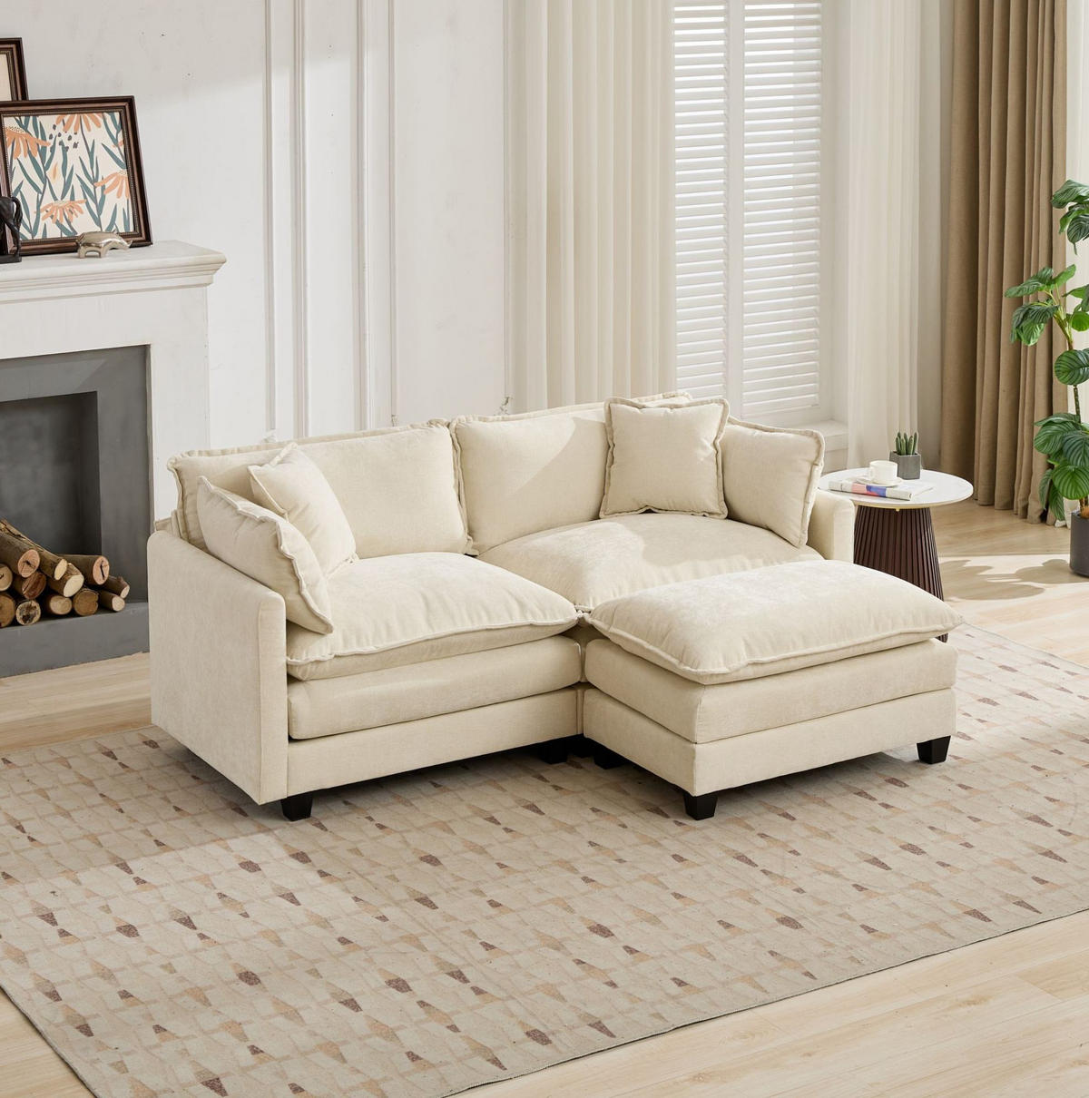 SOFA modular Chenille Beige 2er-Paket - Beige, Holz (75/84/195cm) - Meubliv