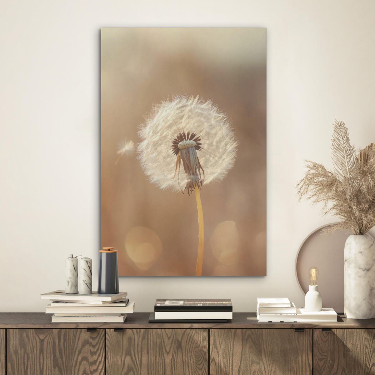 AKUSTIKBILD Löwenzahn - Beige - Natur - Blume Kunstdruck Schlafzimmer 50x70 cm - Hellbraun, Kunststoff (50/70/0.9cm) - MuchoWow