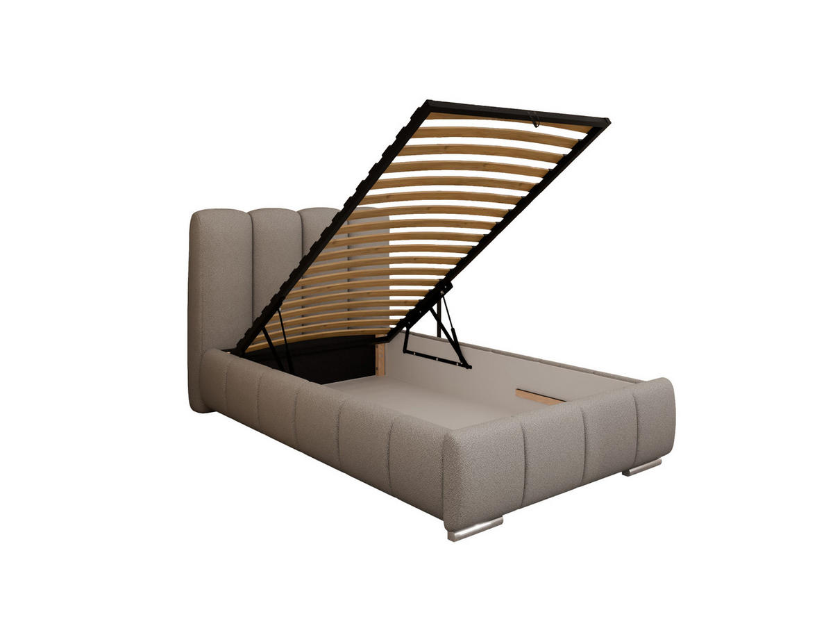 POLSTERBETT ZAIRA 100 x 200 cm mit Bettkasten und Lattenrost, 7-Zonen-Taschenfederkernmatratze CIRA (24 cm) – Hellgrau - Hellgrau, Holz (100/200cm) - Panda Möbel