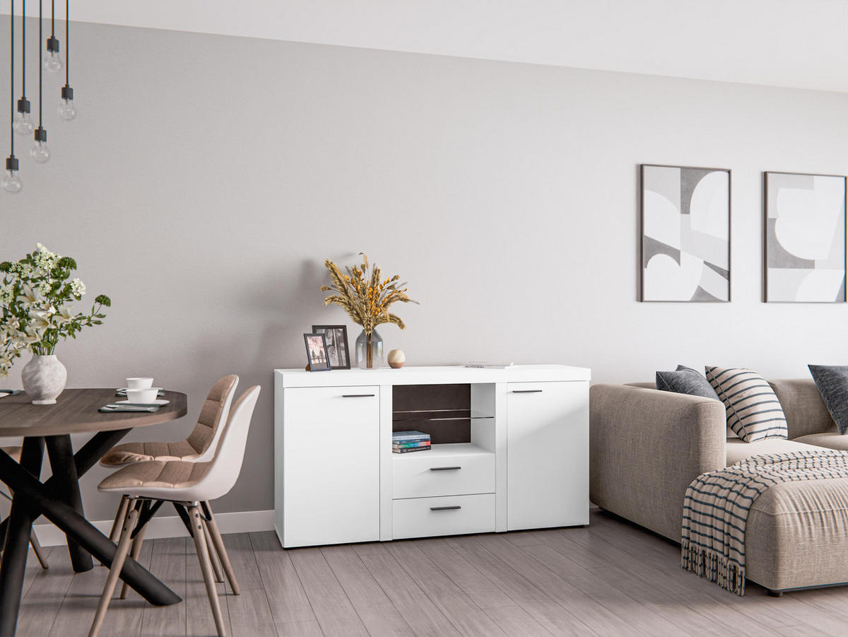 SIDEBOARD Spacoro 2F2S Weiß Matt 156,4/82/40,3 cm – Schubladenschrank Kommode Modern - Weiß, Holzwerkstoff/Kunststoff (156/82/40cm) - AX Living