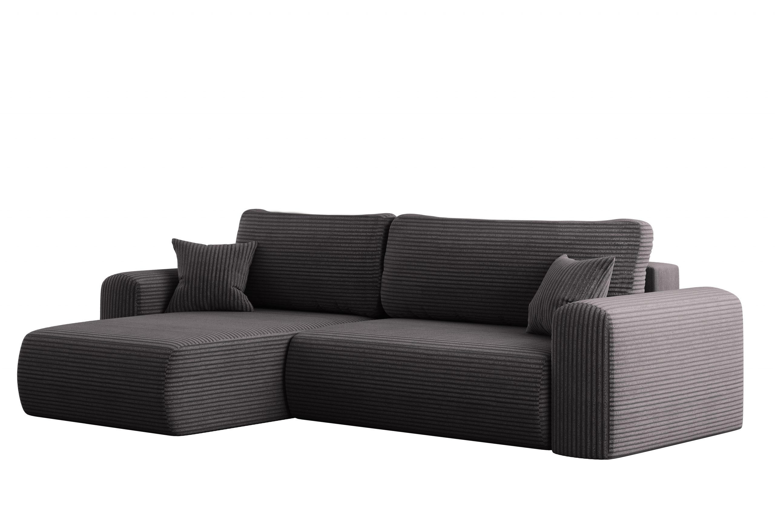 ECKSOFA Mit Schlaffunktion und Stauraum für Bettzeug Capri Stoff Poso Dunkelgrau Links - Dunkelgrau, Holz/Textil (145/272cm) - Kaiser Möbel