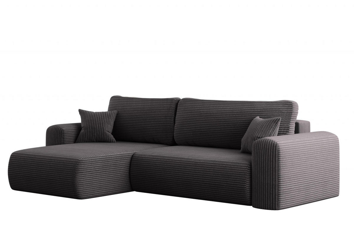 ECKSOFA Mit Schlaffunktion und Stauraum für Bettzeug Capri Stoff Poso Dunkelgrau Links - Dunkelgrau, Holz/Textil (145/272cm) - Kaiser Möbel