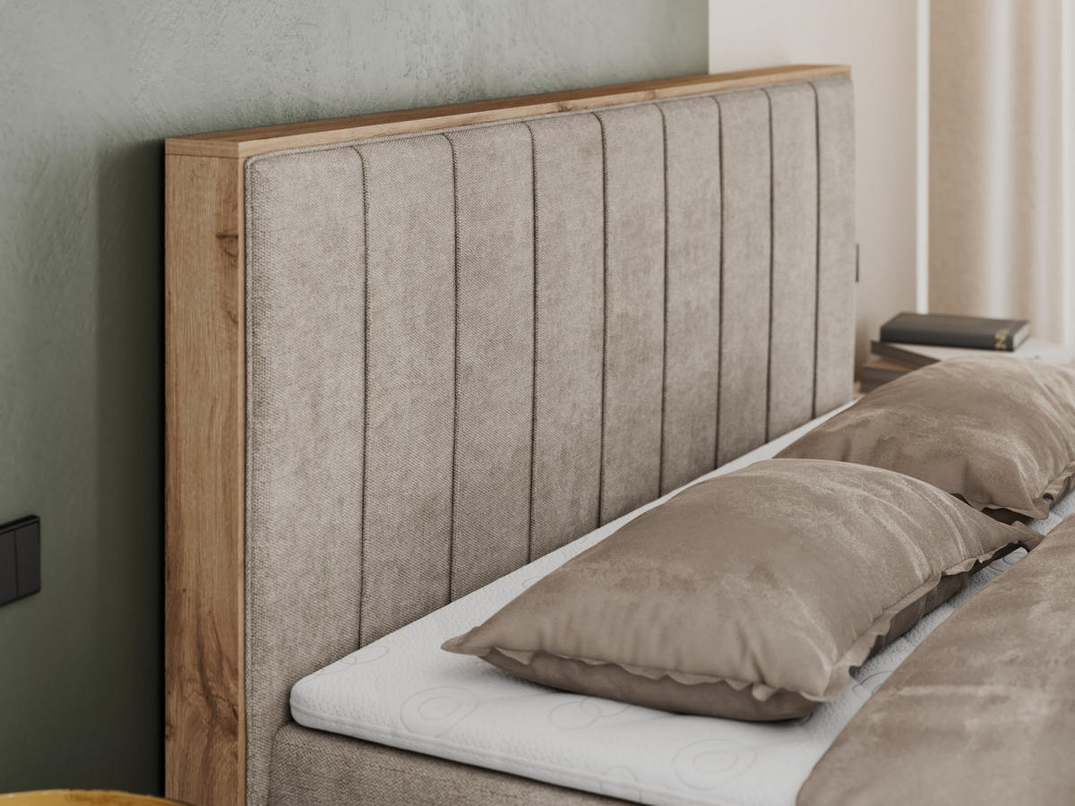 BOXBETT BELLISSIMO 180/200 Beige Struktur - H4 - Beige, Holz/Textil (180/200cm) - MKS