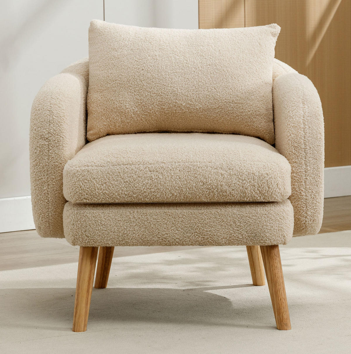 SESSEL Teddy-Samt mit Rückenkissen, extra dickem Sitzkissen 71/72/71 cm Beige - Beige, Textil (72/71/71cm) - Redom