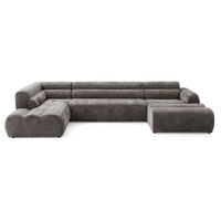 6-SITZER modulares Wohnlandschaft U XXL VEER SET 4 Links, 368 x 190 cm, Chenille Webstoff Braun - Schwarz/Braun, Holz/Kunststoff (368/75/190cm) - Muffo