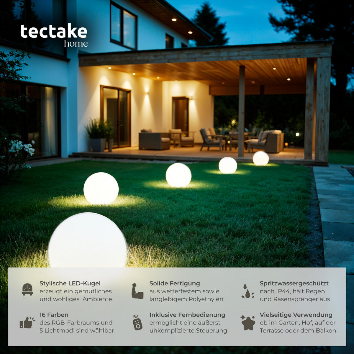 KUGELLEUCHTE Luminous Globe,inklusive Erdspieß,weiß - Weiß, Kunststoff (40/40/40cm) - tectake