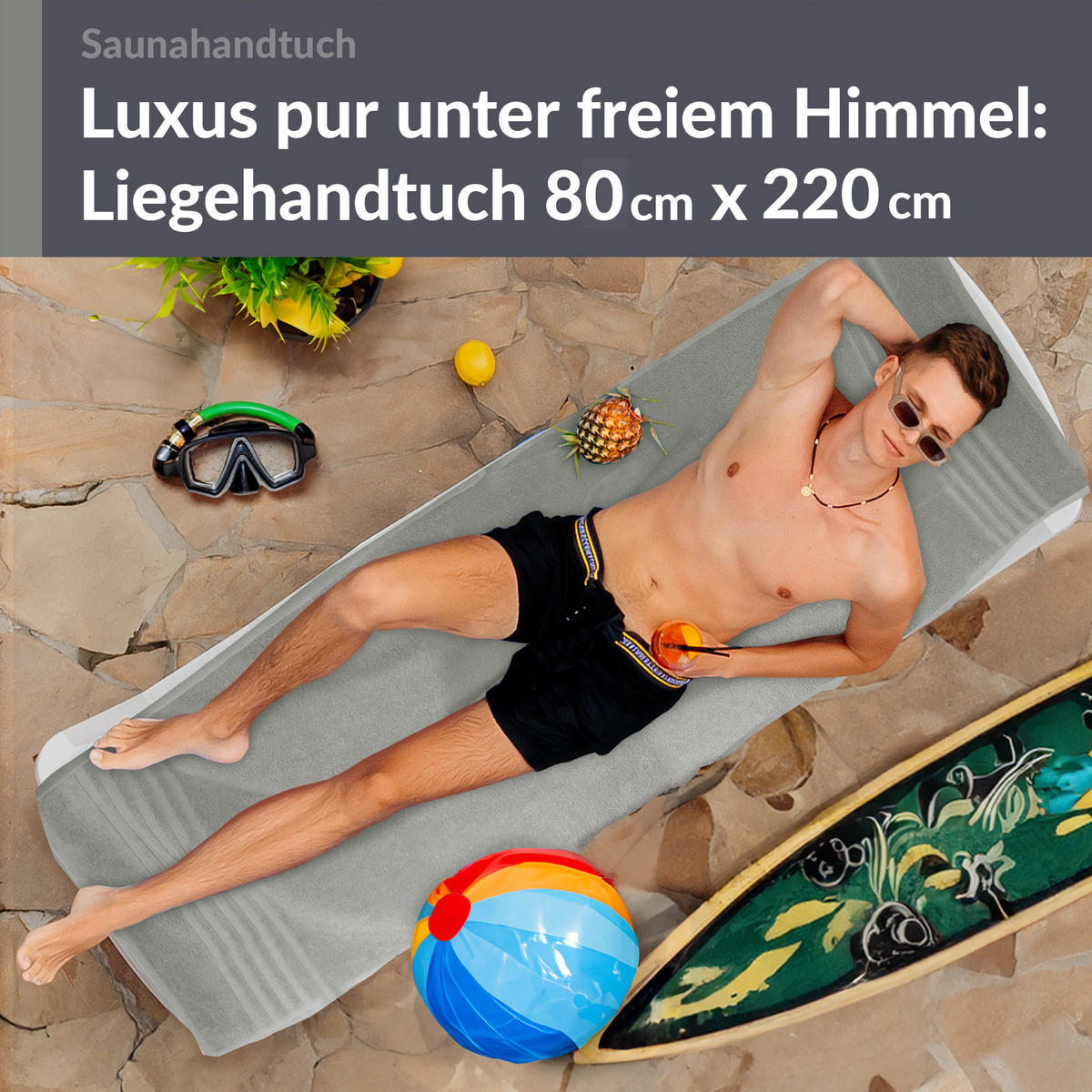 SAUNATUCH London Kiesel Grau 80x220 cm - Grau, Textil (80/220cm) - Lashuma