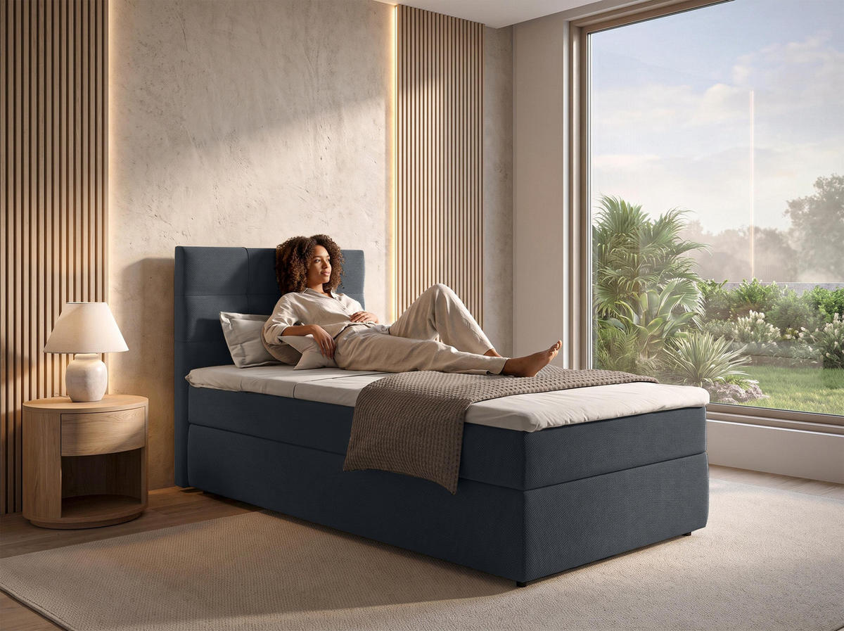 BOXBETT SAKARYA 100x200 cm mit Bettkasten und Matratze - Schwarz + TOPPER - Schwarz, Holz/Holzwerkstoff (100/200cm) - AX Living