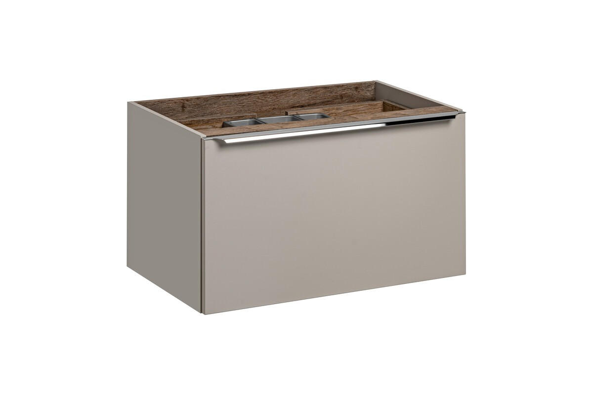 BADMÖBEL-SET 12 Teile - Santa Fe Taupe S BM32 in Clay Grey / Santa Fe Vintage Oak - Graubraun, Holz (180/160/46cm)