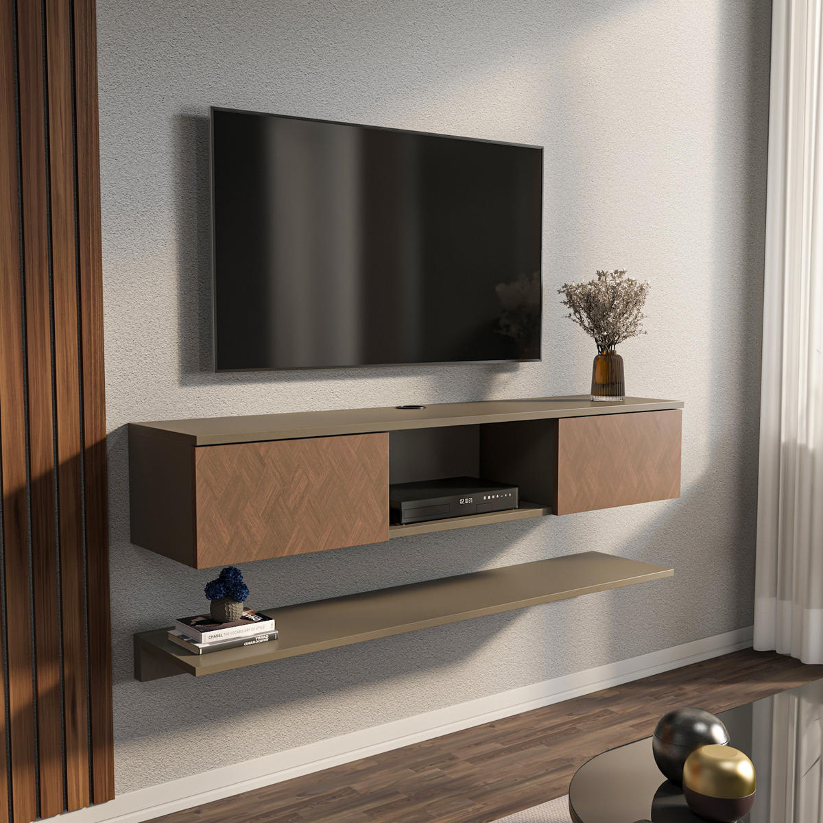 TV-ELEMENT Elia Galaxy Kaffee Vintage - Dunkelbraun, Holzwerkstoff (140/25.6/32cm) - Decorotika