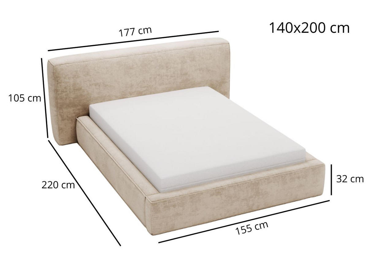 POLSTERBETT Monza 140x200 Hellgrau - Hellgrau, Textil (140/200cm) - Graingold