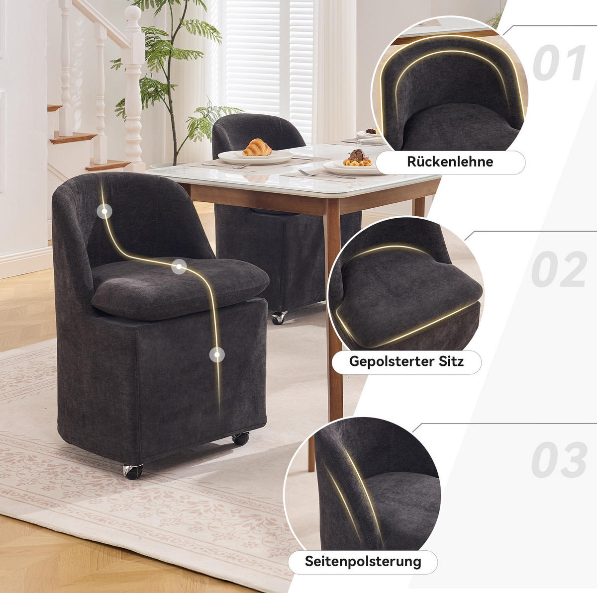 ESSZIMMERSTUHL 2er-Set drehbar 53 x 53,5 x 78,5 cm Grau - Grau, Metall (53/78.5/53.5cm) - Meubliv
