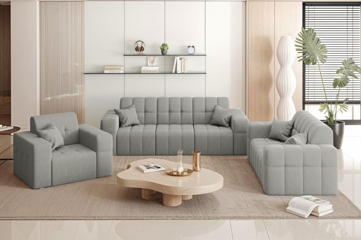 SITZGARNITUR NIMES 3-2-1 Stoff Portland Grau - Grau, Holz/Textil (92/82/245cm) - Kaiser Möbel