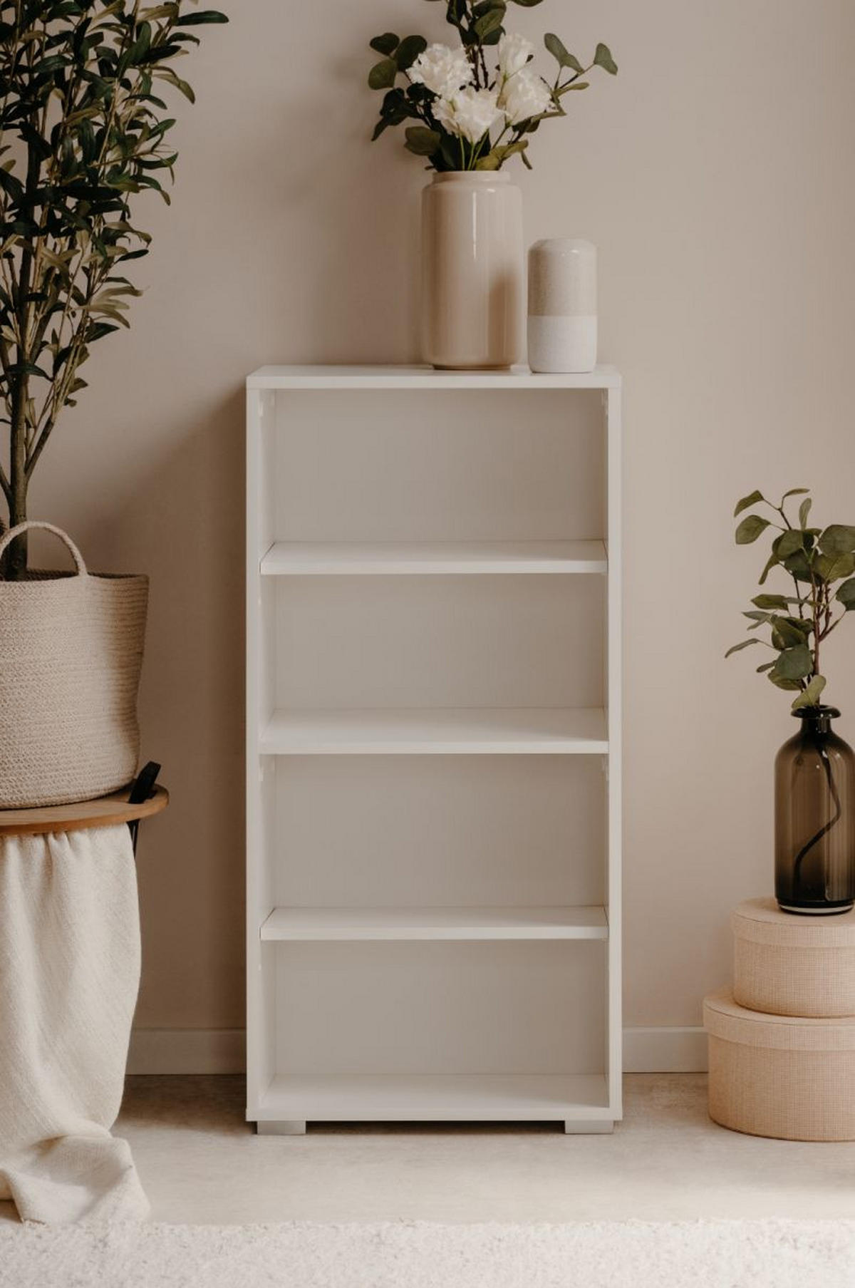 REGAL weiß 46 x 97 cm, Standregal mit 4 variablen Fächern - Silberfarben/Weiß, Holzwerkstoff/Kunststoff (46/96.5/33.5cm) - Furn.Design