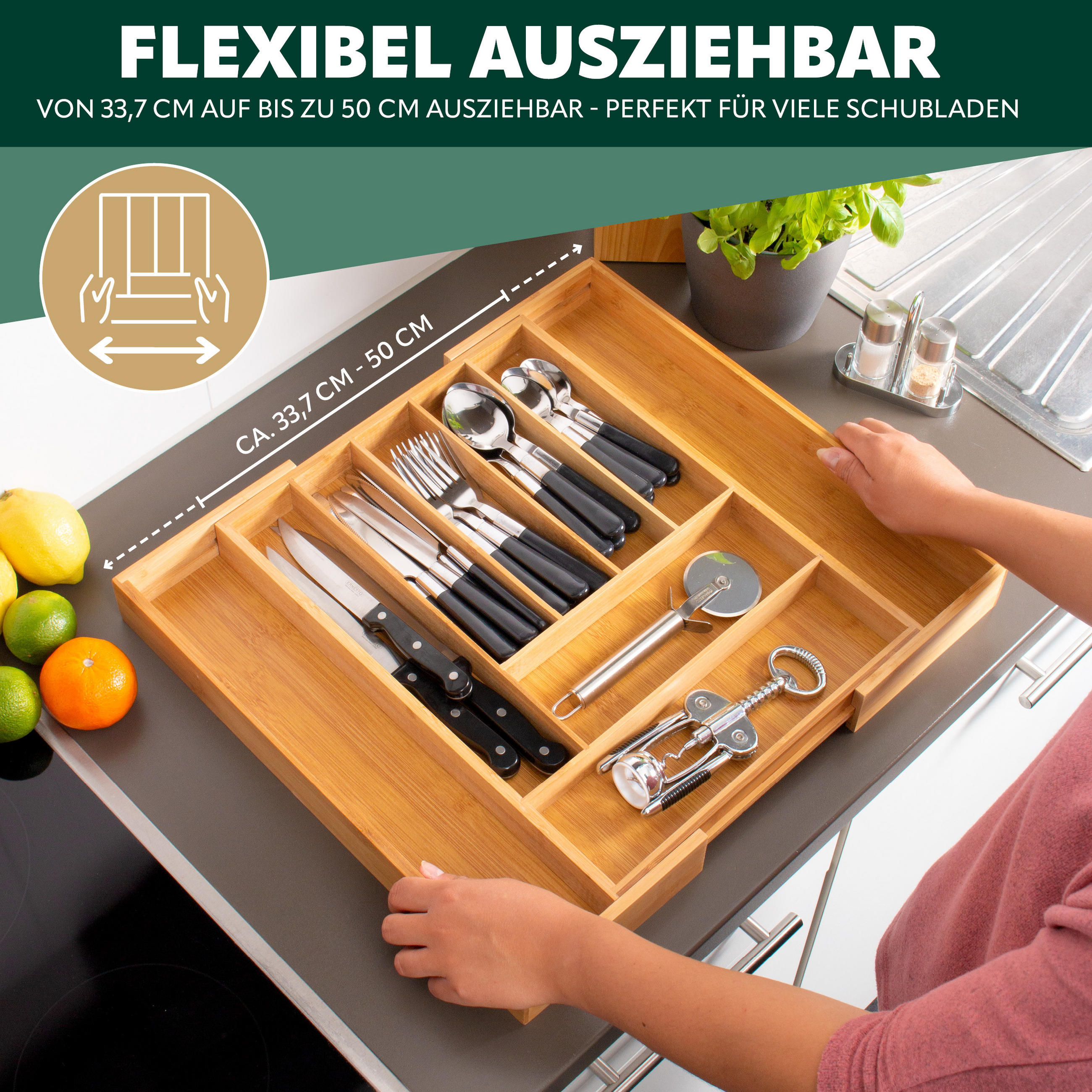 BESTECKKASTEN, Bambus - Braun, Holz (50/5/44.7cm) - bremermann