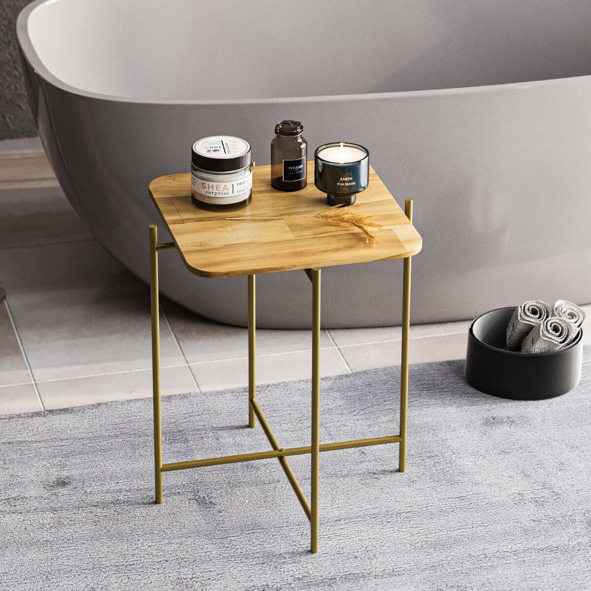 QUADRATISCHER beistelltisch mit metallfüssen 46/46/56 cm - Goldfarben, Metall (60/46/56cm) - Calicosy