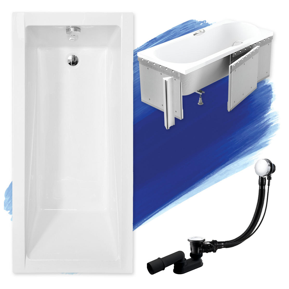 BADEWANNE Rechteck MODERN 170/70 mit Styro Ablauf Füße - Weiß, Kunststoff (70/58.5/170cm) - bad land