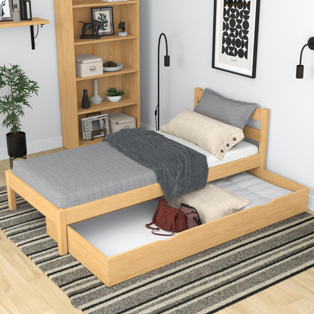 BETT mit Schublade N01 Naturkiefer 90/190 - Hellbraun, Naturmaterialien/Holz (90/190cm) - N-Wood