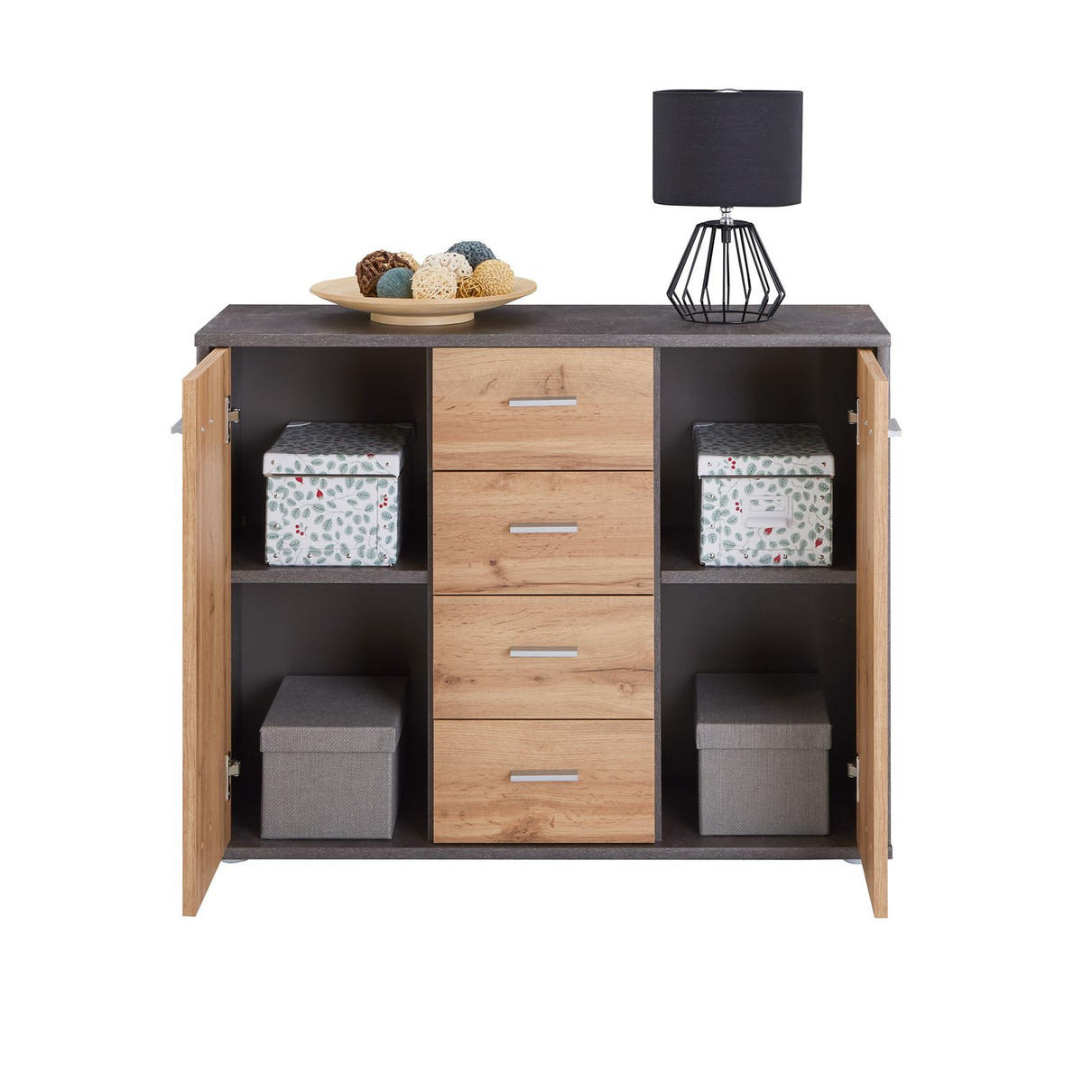 SIDEBOARD JAMIE - Dunkelgrau/Eiche Wotan, Holzwerkstoff (88/70/30cm) - CARO-Möbel