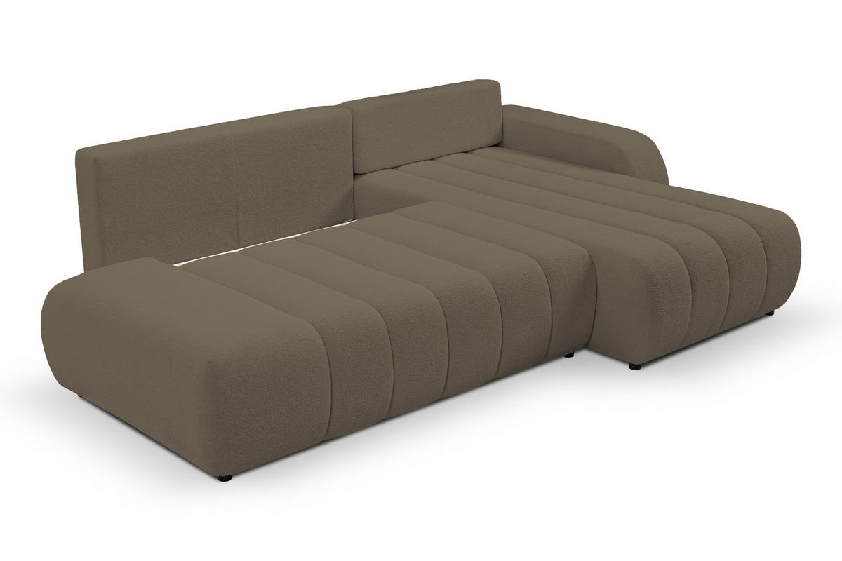 ECKSOFA Baloo mit Schlaffunktion und Bettkasten, komfortable Polsterung, Stoffbezug, lose Rückenkissen, freistehend, RECHTS, 276x176x88cm Light brown - Hellbraun, Holz/Textil (276/176cm) - DomoHome