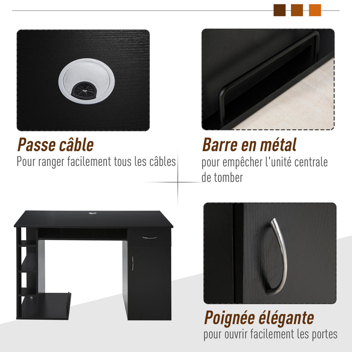 SCHREIBTISCH Schwarz mit Schublade, Tastaturauszug und Ablagefächern 120/60/74 cm - Schwarz, Holzwerkstoff (60/120/74cm) - PANGIVO