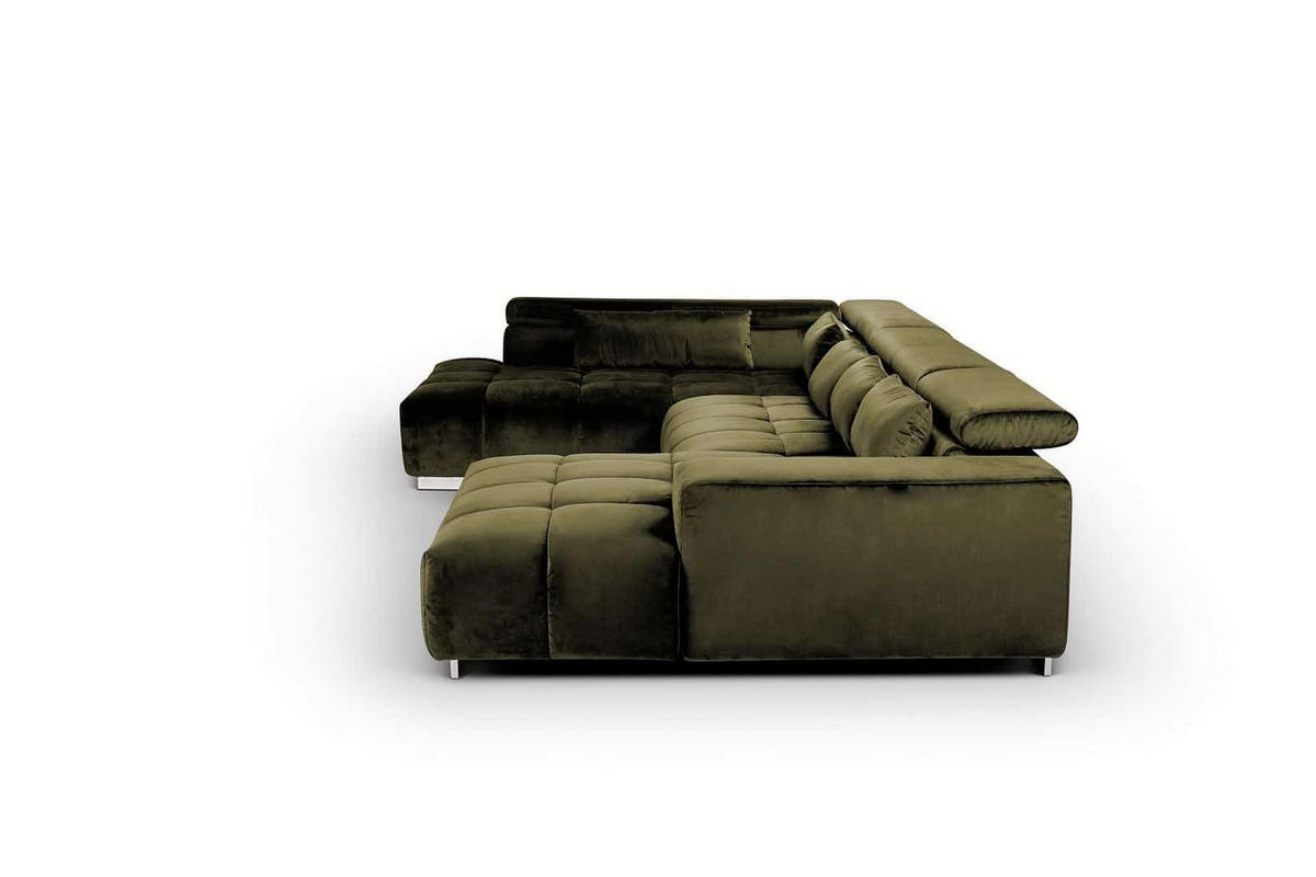 WOHNLANDSCHAFT XXL mit verstellbaren Kopflehnen, Velvet-Stoff - Silberfarben/Grün, Textil/Metall (409/73/225cm) - Cotta