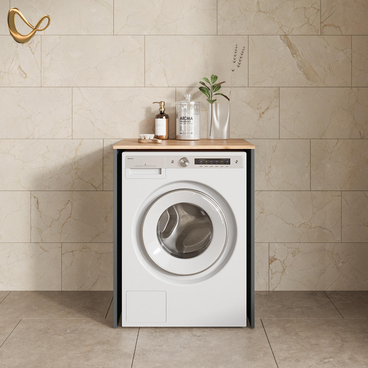 WASCHMASCHINENSCHRANK Paolina Anthrazit/Goldkraft Eiche 68 x 88.2 cm - Anthrazit/Eiche Wotan, Holzwerkstoff (68/88.2/60cm) - Livinity®