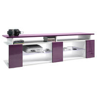 LOWBOARD Movie Fronten und obere Platte des Aufsatzes in Brombeer Hochglanz - Brombeere, Holzwerkstoff (138.5/39/39cm) - Vladon