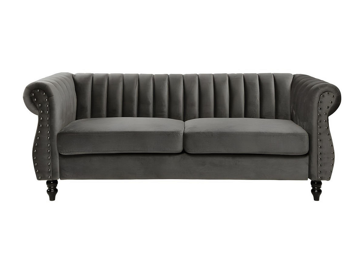 CHESTERFIELD-SOFA - 3-Sitzer - Samt - Grau - TRUMBO - Grau, Textil (195/77/78cm) - Vente-Unique