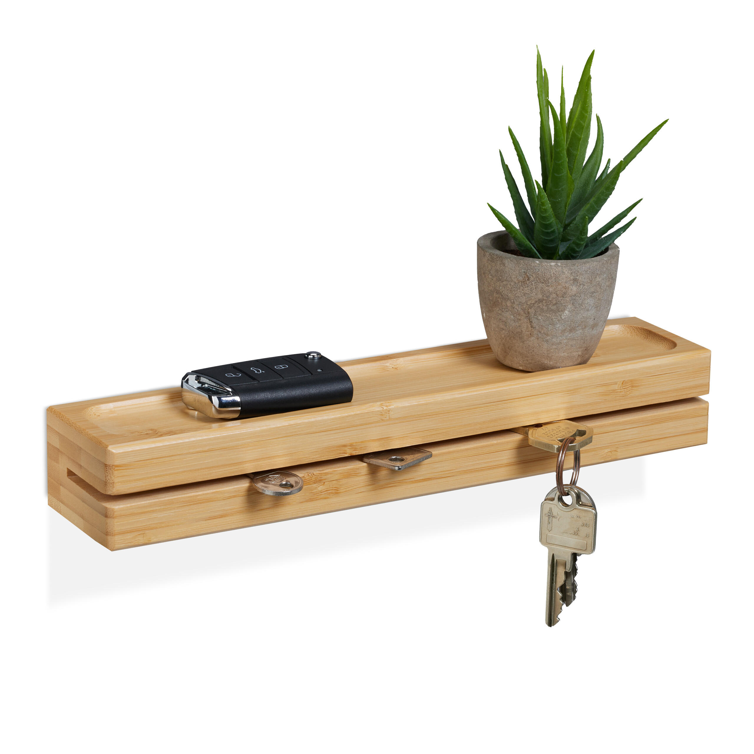 SCHLÜSSELBRETT - Hellbraun, Holz (29.5/4.5/6cm) - Relaxdays