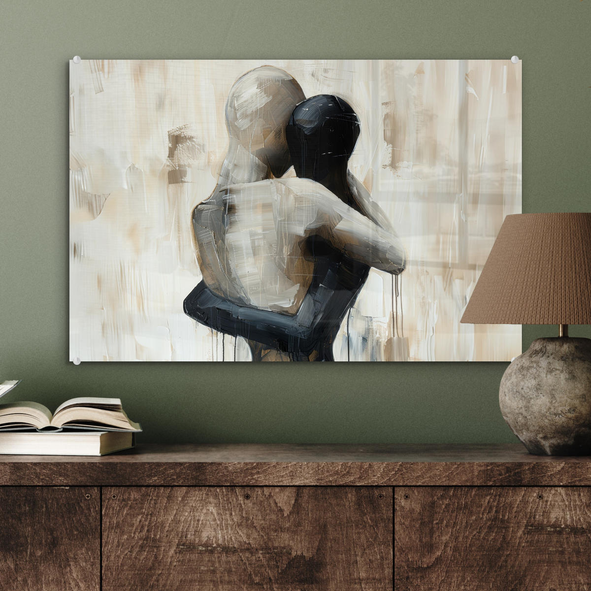 ACRYLGLASBILD Abstrakt - Liebe - Schwarz und weiß - Modern 60x40 cm - Schwarz, Glas (60/40cm) - MuchoWow