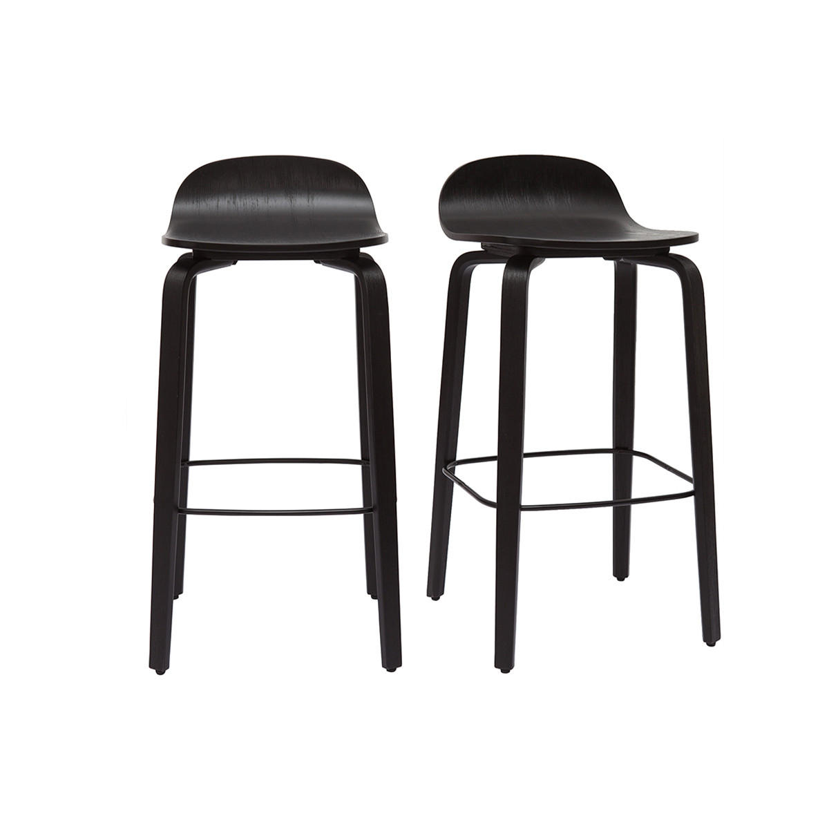 BARHOCKER Schwarzes Holz H68 cm 2er-Set OBRA - Schwarz, Holz (44/80.5/40cm) - Miliboo