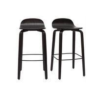 BARHOCKER Schwarzes Holz H68 cm 2er-Set OBRA - Schwarz, Holz (44/80.5/40cm) - Miliboo