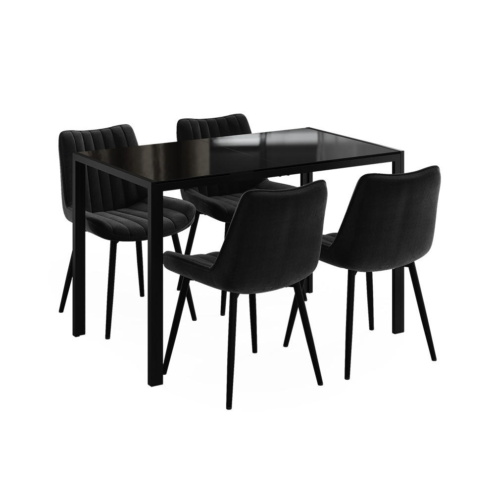 JÍDELNÍ STŮL SESTAVA Grand, Černá, 120 x 70 cm se 4 židlemi (černé) - černá, sklo (120/74.5/70cm) - Vicco