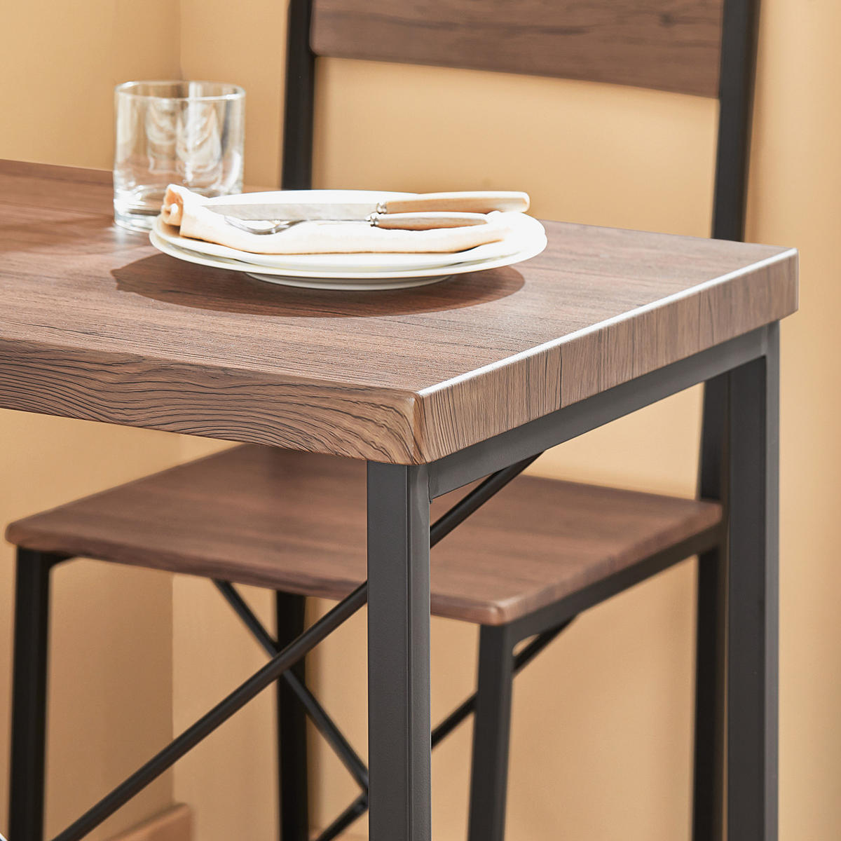 ESSTISCH + 2 x STÜHLE - Naturfarben, Holzwerkstoff/Metall (80/75/50cm) - SoBuy