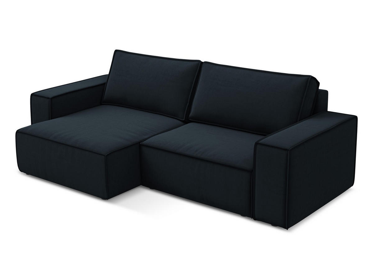ECKSOFA mit Schlaffunktion Samt Stoff Blau - Blau/Schwarz, Kunststoff/Textil (148/257cm) - Makamii