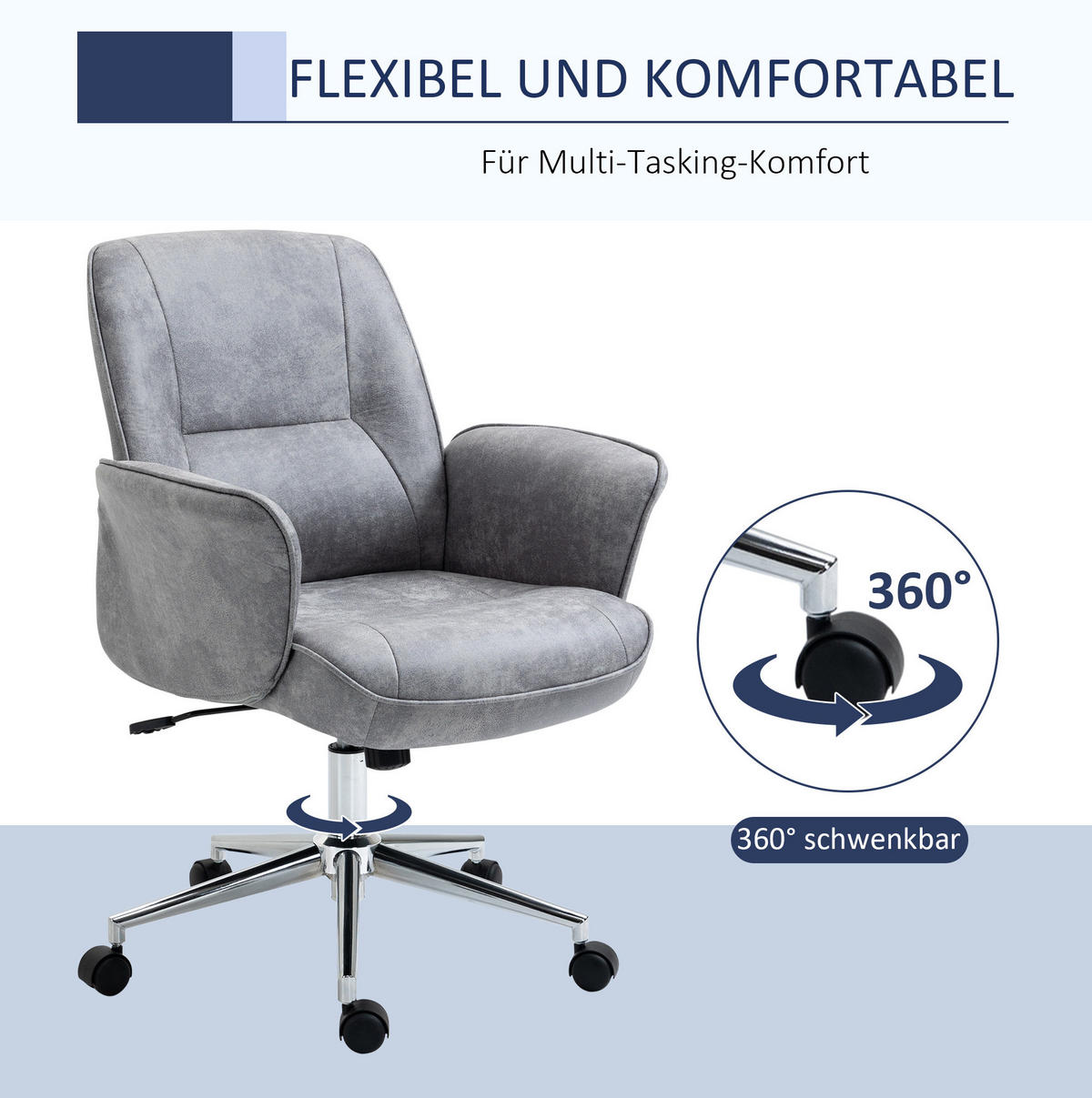 DREHSTUHL 67/92-102/69 cm Hellgrau aus Polyester höhenverstellbar mit Wippfunktion - Hellgrau, Kunststoff (69/102/67cm) - OKMYHOME