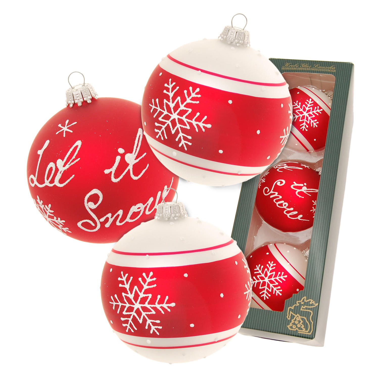 CHRISTBAUMKUGELN Let it Snow Rot 8cm (Glas / 3 Stk.) - Rot, Glas (7/8/7cm) - Krebs Glas Lauscha