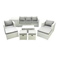 GARTENSET mit 3-SITZER SOFA,COUCHTISCH Polyrattan Hellgrau-Mix 9-Sitzer - Hellgrau/Grau, Glas/Kunststoff - Fimous