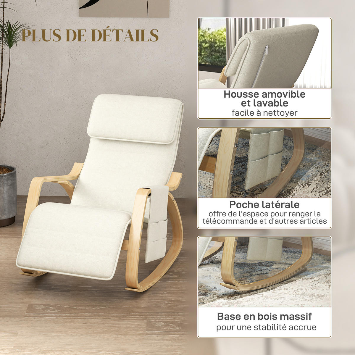 SCHAUKELSTUHL DE-17385 Cremeweiß - Creme, Holz (110/91/67cm) - ComfortXL
