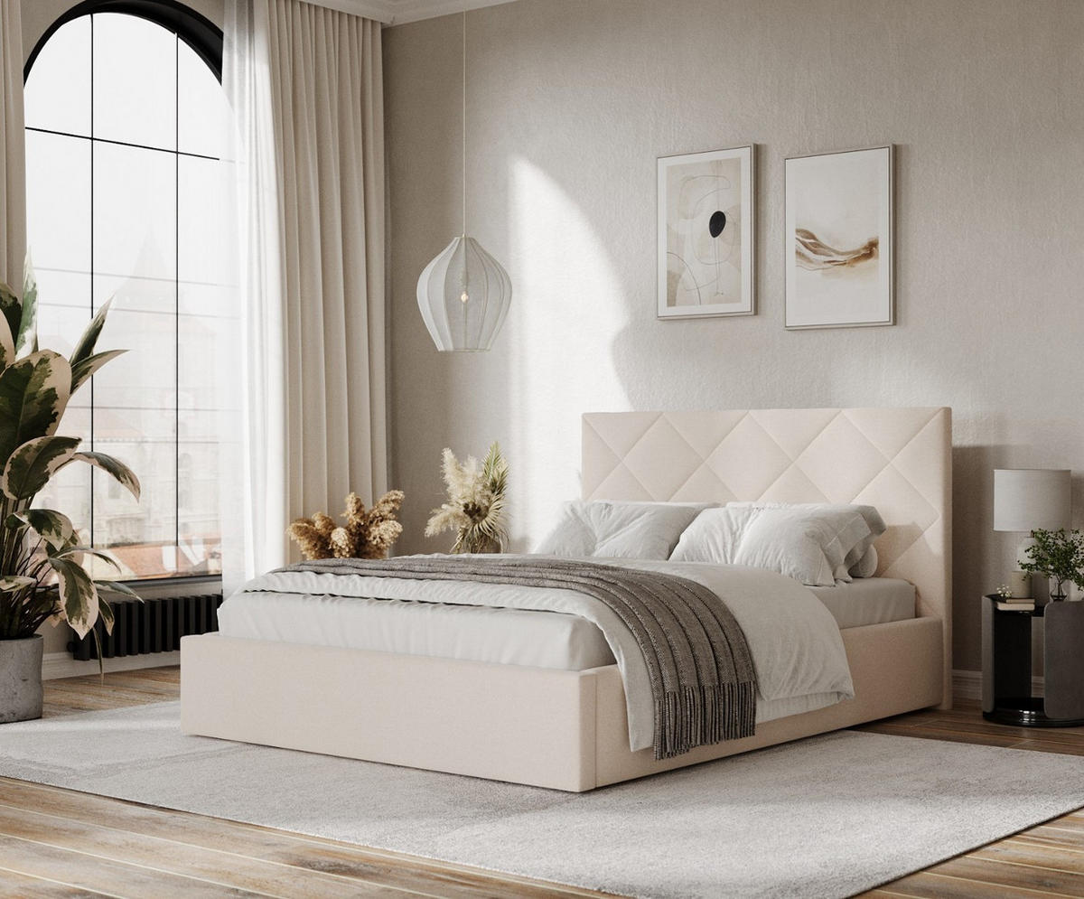 POLSTERBETT Torno 140/200 cm Creme im Asti Stoff - Creme/Schwarz, Holz/Holzwerkstoff (140/200cm) - AltaBeds