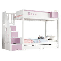 ETAGENBETT 90/200 cm & 90/200 cm in Weiß & Rosa mit 2 Schubladen, Regal und Stauraumleiter - Rosa, Holz (90/200cm) - STILVORA