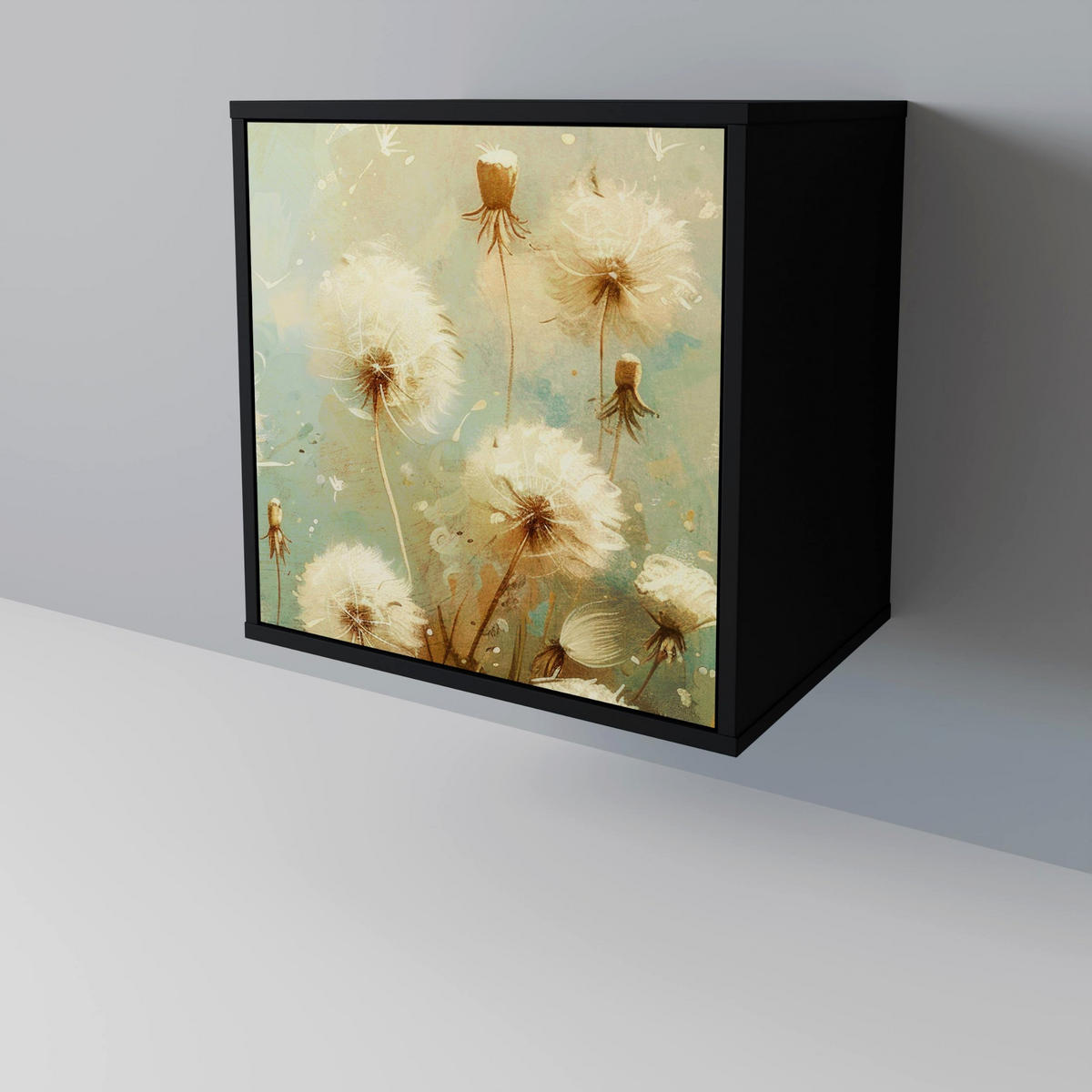 SIDEBOARD DREAMY MEADOW, Schwarz, 57,5x42x75,5 cm, Goldfarbene Metallfüße - Goldfarben/Multicolor, Holzwerkstoff/Metall (57.5/75.5/42cm) - SpaceRebels